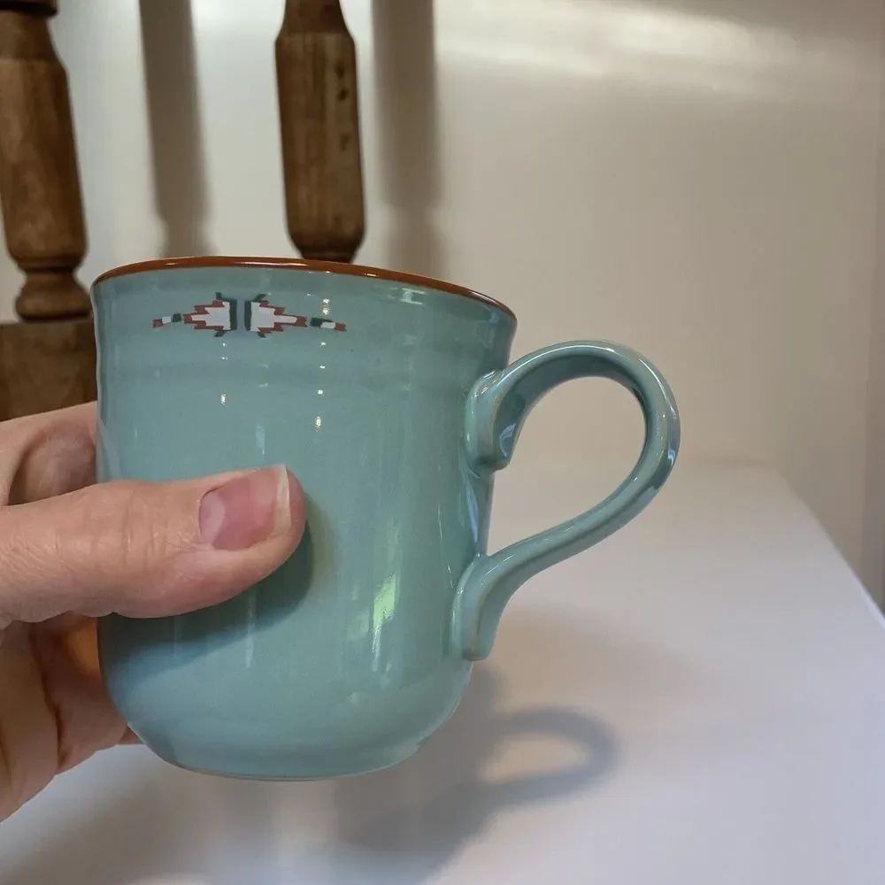 Vintage coffee mugs Southwestern Noritake Stoneware Boulder Ridge 3 Aqua Aztec - Picture 7 of 15